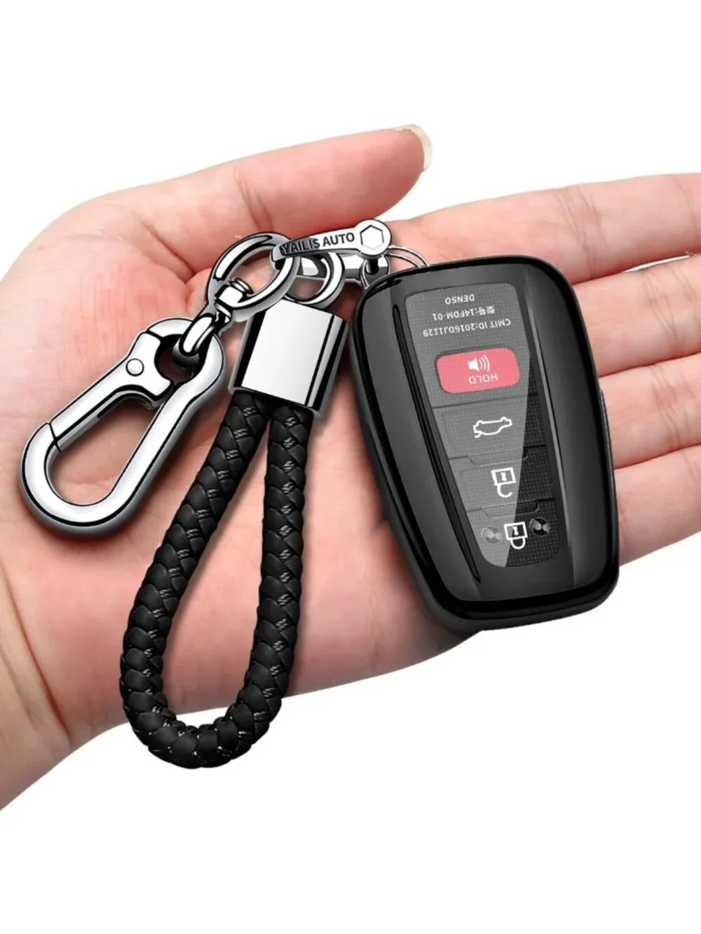 Soft TPU Key Fob Cover & Keychain for 2019-2025 Toyota Rav4 - Black Shell Case